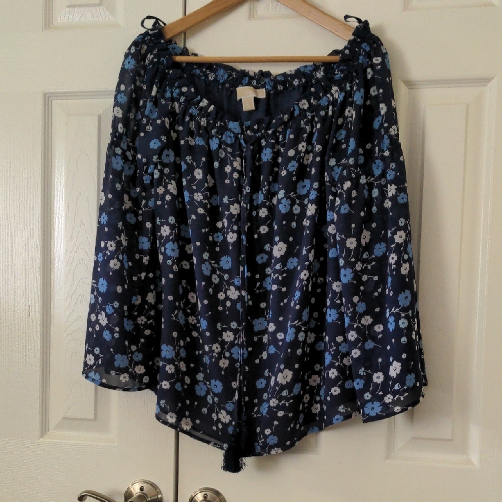 Michael Kors women's Blue and White Tie Front Blouse XL